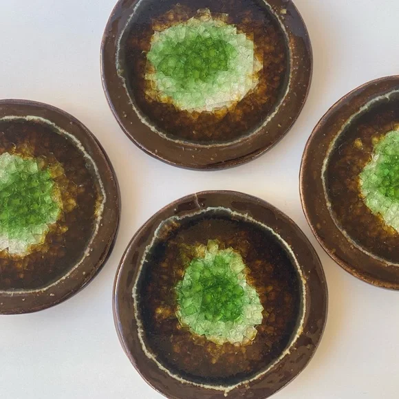 Handmade Ceramic Pottery Coasters with Crushed Glass/Crystal Center - Picture 2 of 9